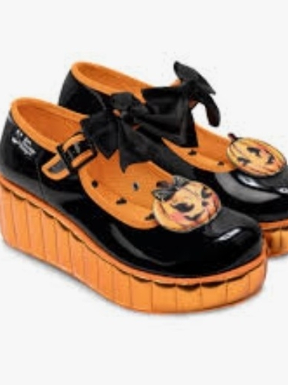 Women's Mary Jane Platform Shoes in Black and Orange Sz 38/8